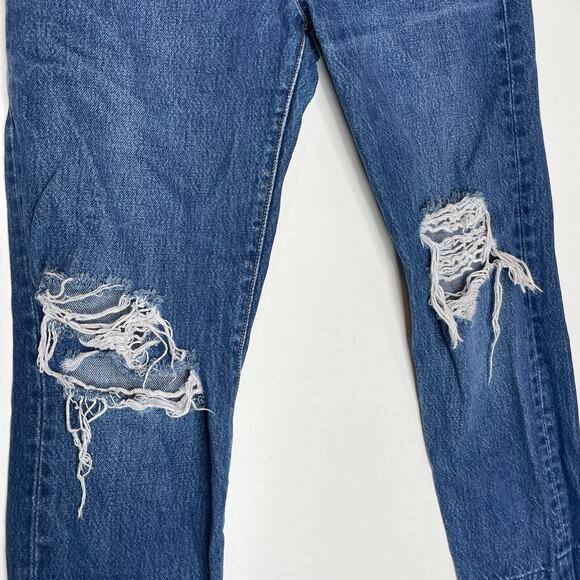 Levi's 501 Button Fly High Rise Distressed Dark Wash Straight Leg Jeans 25 - Picture 5 of 12